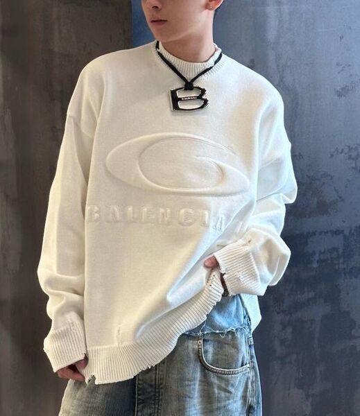 Мужской свитер Balenciaga мужской вязаная ткань белый 170752