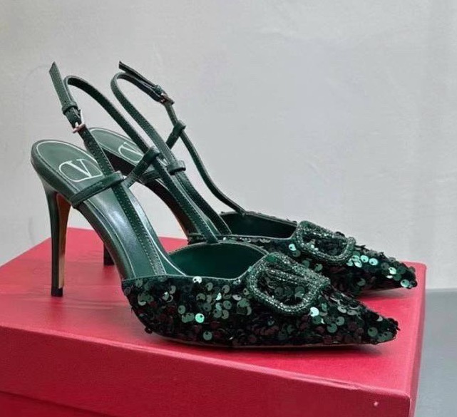Туфли Valentino женский пайетки болотный 130266
