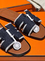 Шлепки Hermès женский джинса синий 150400-3