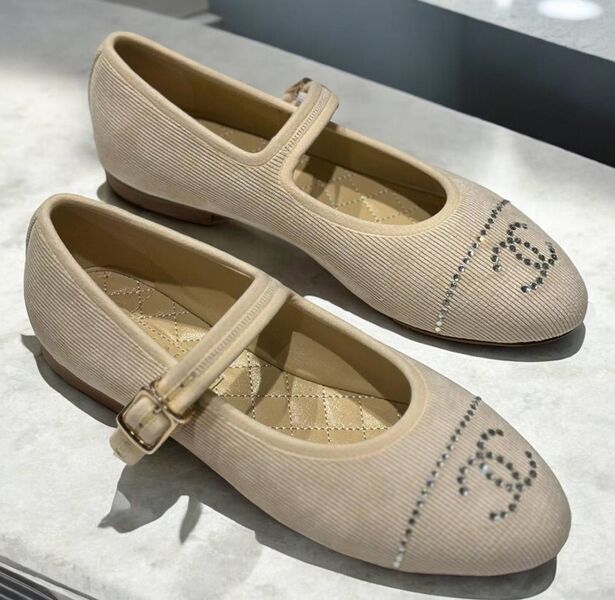 Балетки Chanel женский вельвет бежевый 156294