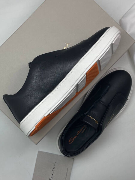 Мужские кеды Santoni мужской кожа черный 161437-2