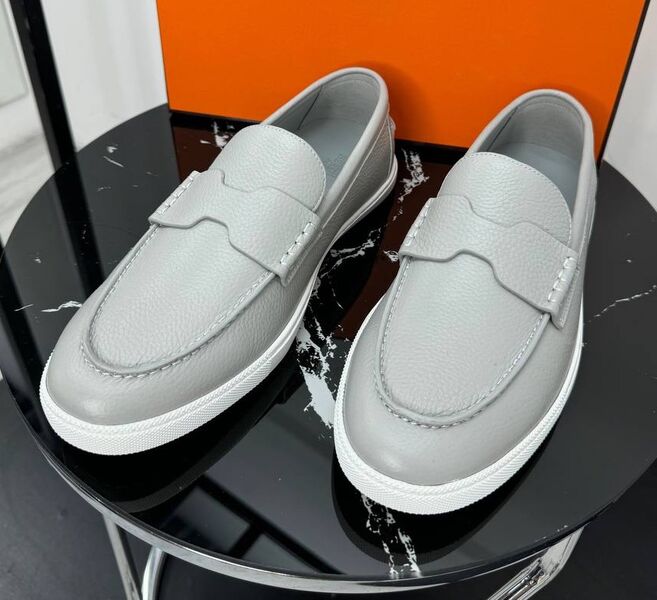Мужские лоферы Hermès мужской кожа графитовый 193524