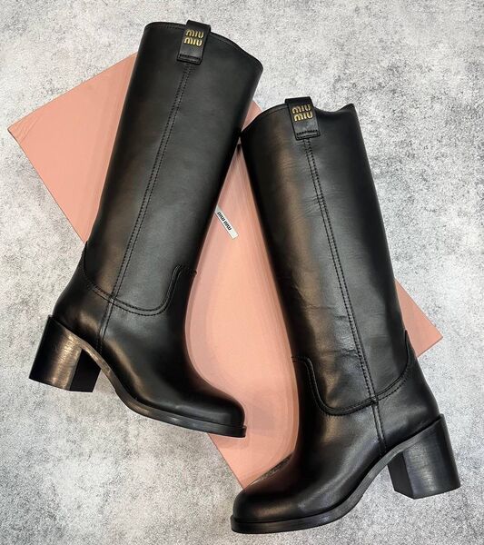Сапоги Miu Miu женский кожа,канва черный 128434