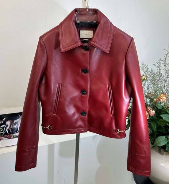 Пиджак Gucci женский кожа бордовый 161461
