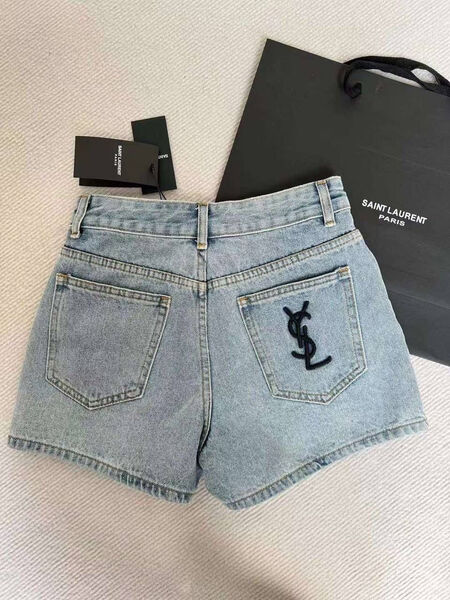 Шорты Saint Laurent женский джинса бирюзовый 117116-2