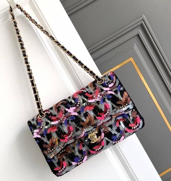 Сумка Chanel женский пайетки черный,серебристый 191143