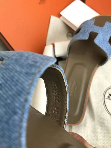 Шлепки Hermès женский текстиль синий 89467-6