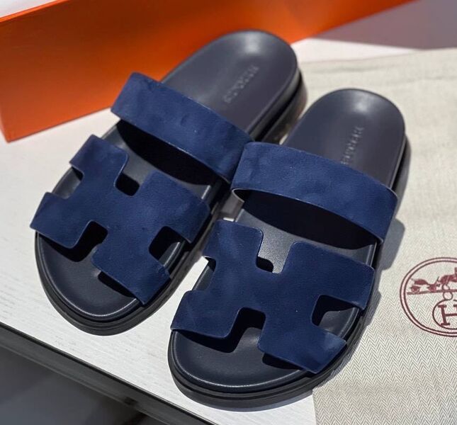 Шлепки Hermès женский замша синий 107344