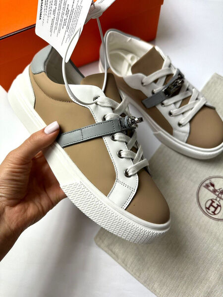 Кеды Hermès женский кожа бежевый 121442-2