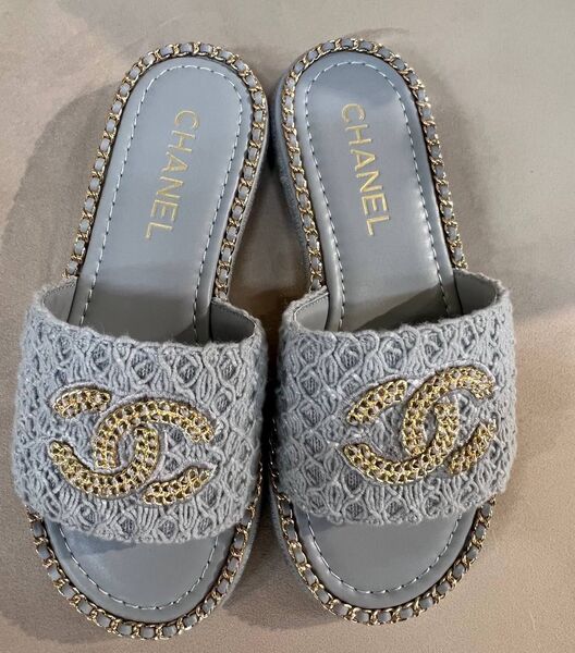 Шлепки Chanel женский кожа графитовый 190838