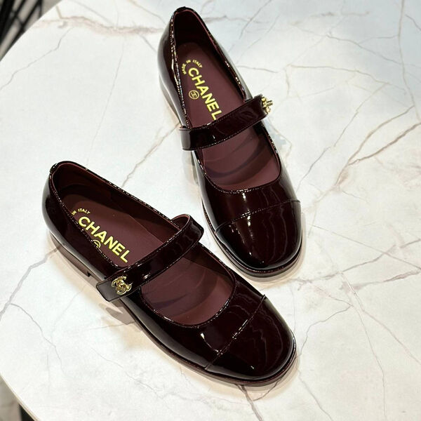 Балетки Chanel женский кожа бордовый 148899-2