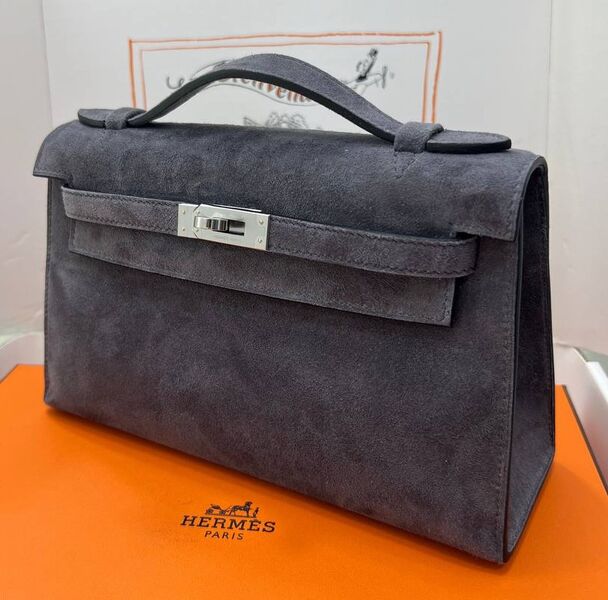 Сумка Hermèskelly Pochette женский замша графитовый 155748