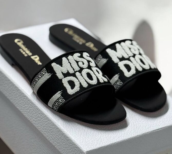 Шлепки Christian Dior женский текстиль черный 183218