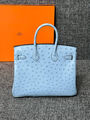 Сумка Hermès Birkin 25 Ostrich Mykonos Gold Hardware женский кожа бирюзовый 122721-3