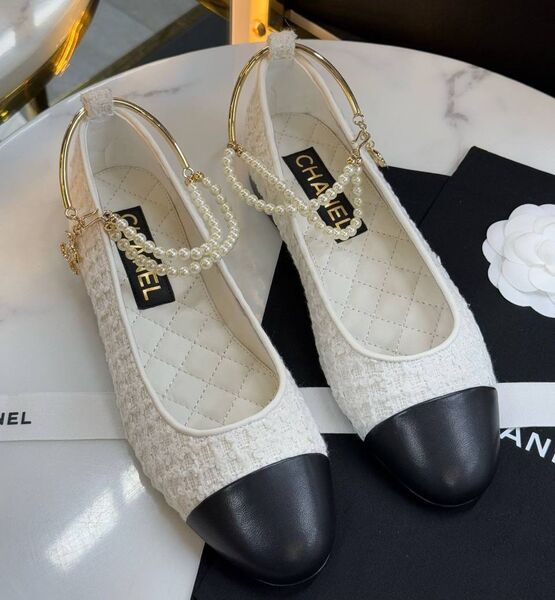 Балетки Chanel женский твид белый 184196