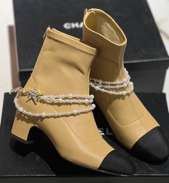 Ботильоны Chanel женский кожа бежевый 161856
