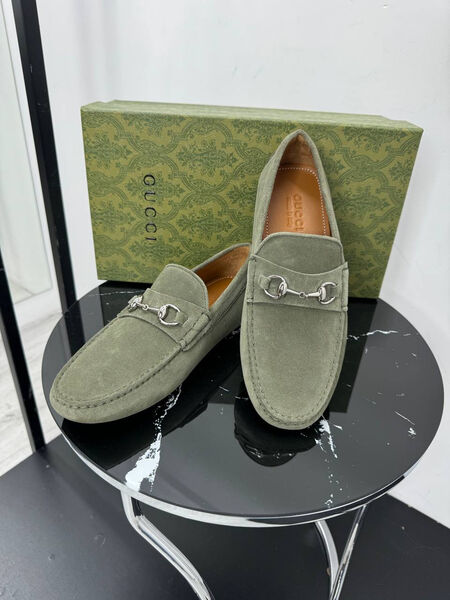 Мужские мокасины Gucci мужской замша болотный 195803-2