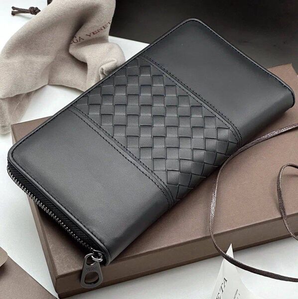 Мужской кошелек Botega Veneta мужской кожа черный 152780