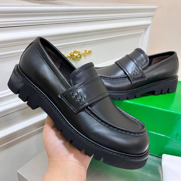 Мужские лоферы Bottega Veneta мужской кожа черный 160704-2