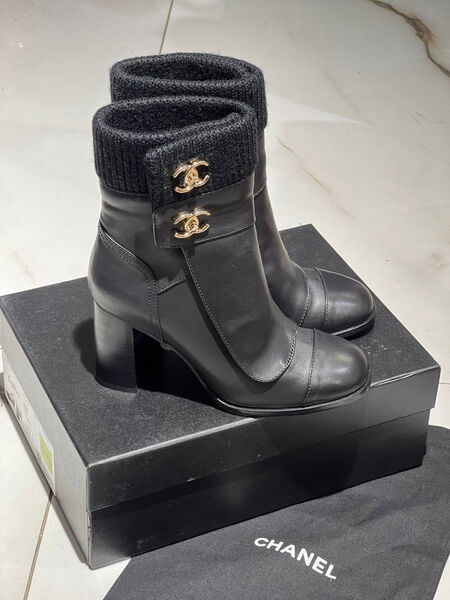 Ботильоны Chanel женский кожа черный 134309-7