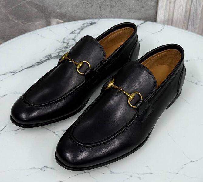 Мужские лоферы Gucci мужской кожа черный 185675