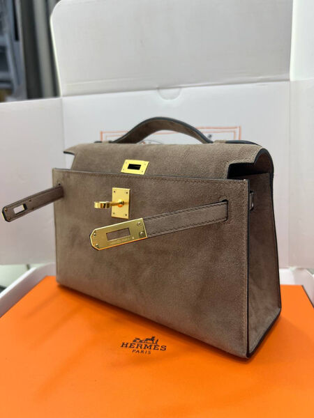 Сумка Hermèskelly Pochette женский замша графитовый 155743-5