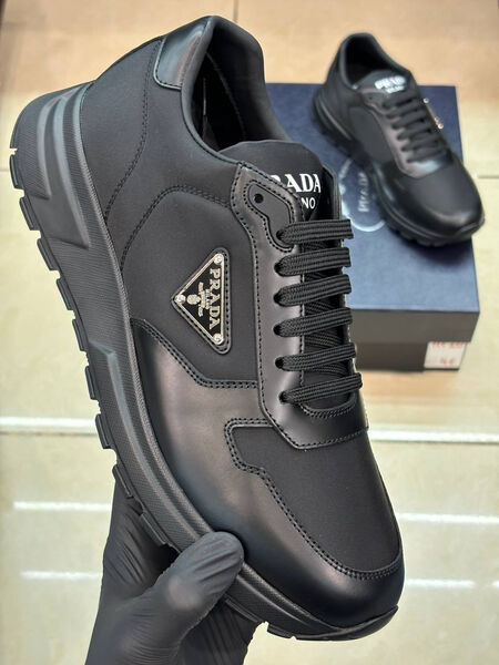 Мужские кроссовки Prada мужской кожа черный 169514