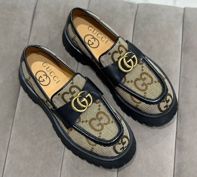 Лоферы Gucci женский текстиль бежевый 109738