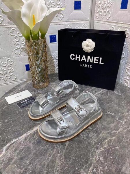 Босоножки Chanel женский кожа графитовый 3825-4