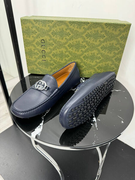 Мужские мокасины Gucci мужской кожа синий 195866-3