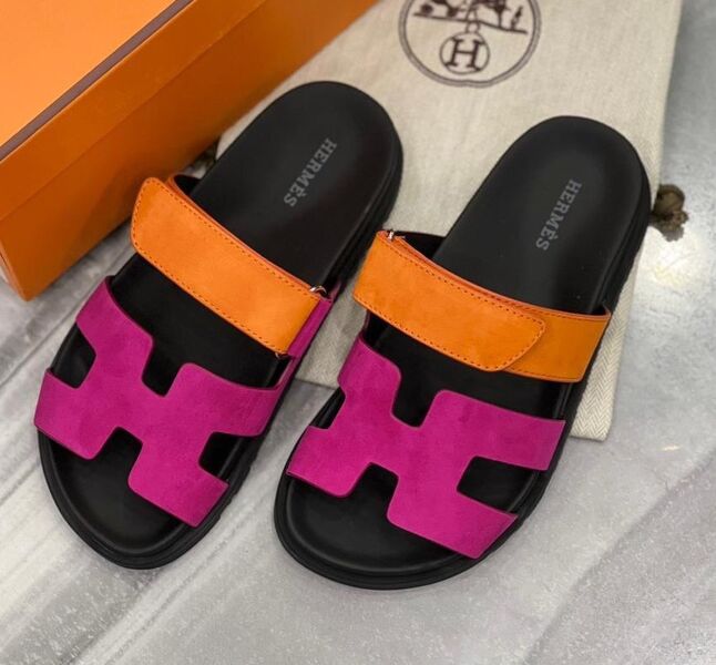 Шлепки Hermès женский замша бордовый 104082
