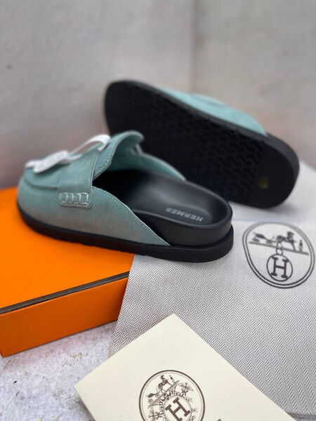 Мюли Hermès женский замша бирюзовый 107631-3