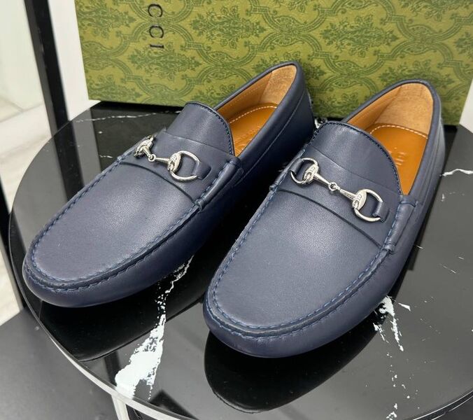 Мужские мокасины Gucci мужской кожа синий 195746