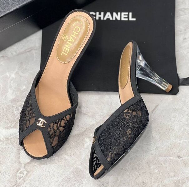 Шлепки Chanel женский сетка черный 194791