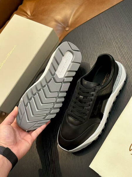 Мужские кроссовки Santoni мужской кожа черный 201064-2