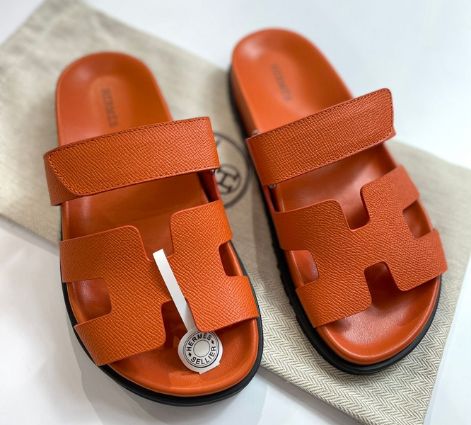 Шлепки Hermès женский кожа оранжевый 54285