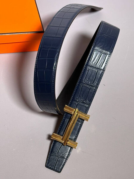 Мужской ремень Hermès мужской кожа синий 152879-4