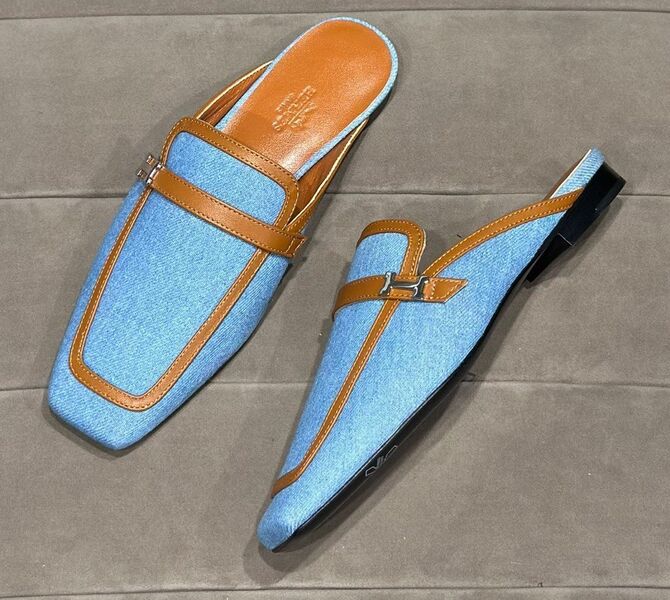 Мюли Hermès женский текстиль бирюзовый 117111