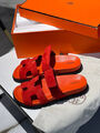 Шлепки Hermès женский замша бордовый 107338-3