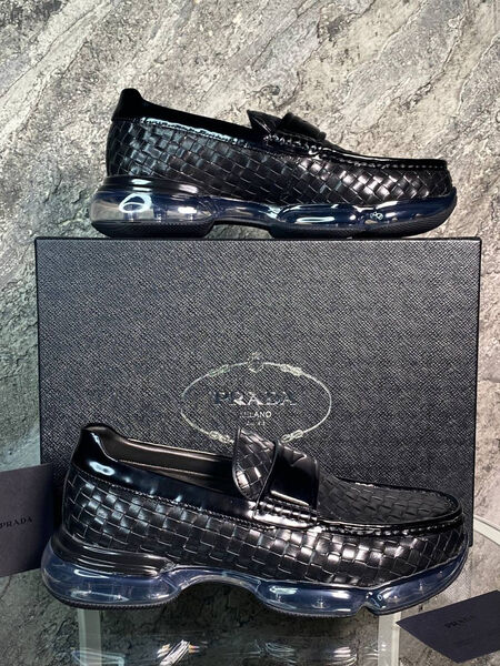 Мужские лоферы Prada мужской кожа черный 145429-4