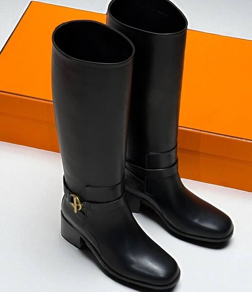 Сапоги Hermès женский кожа черный 200821