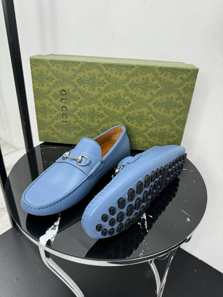 Мужские мокасины Gucci мужской кожа бирюзовый 195725-3