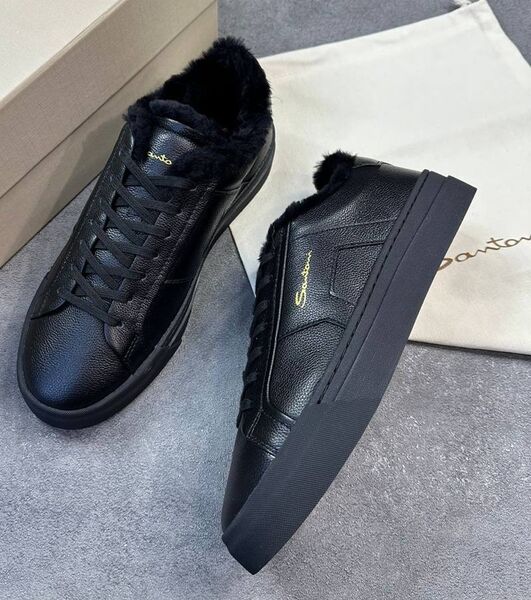 Мужские кеды Santoni мужской кожа черный 170811