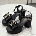 Босоножки Chanel женский текстиль черный 180460-2