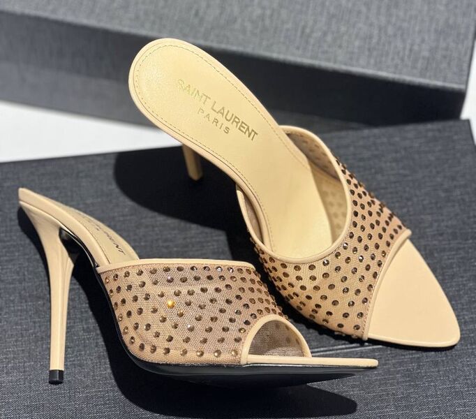 Шлепки Saint Laurent женский стразы бежевый 138447