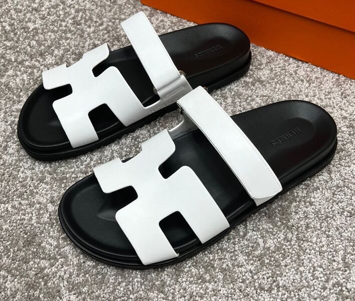 Мужские шлепки Hermès мужской кожа белый 115616