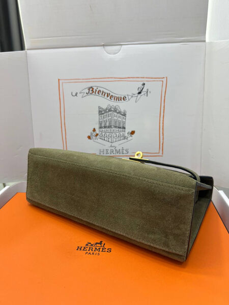 Сумка Hermèskelly Pochette женский замша болотный 155751-6