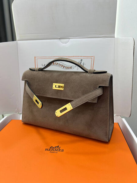 Сумка Hermèskelly Pochette женский замша графитовый 155743-2