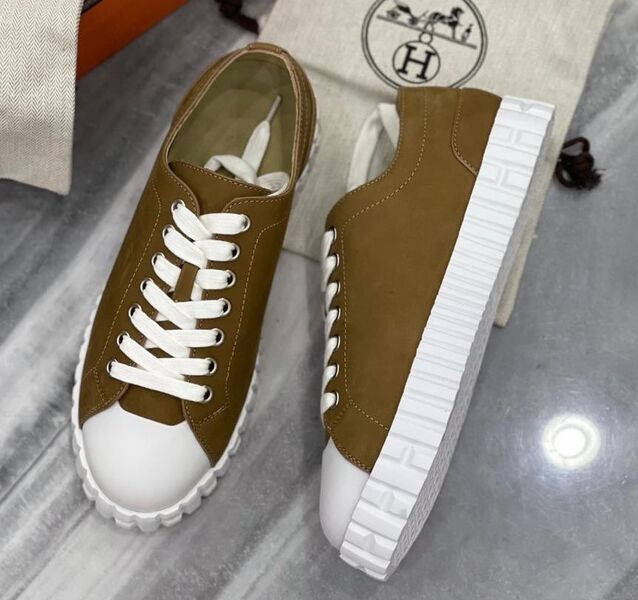 Кеды Hermès женский кожа болотный 102849