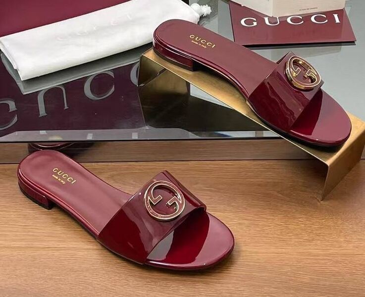 Шлепки Gucci женский кожа бордовый 180127